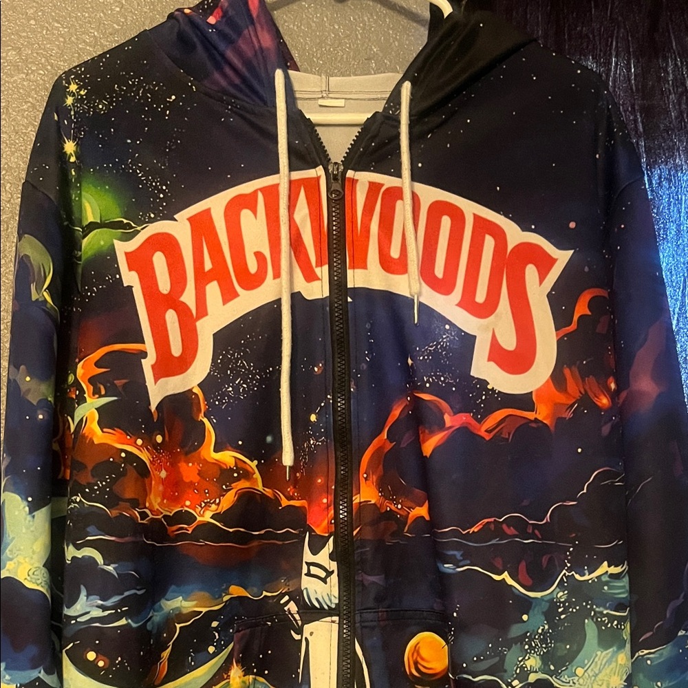 Rick & Morty Zip-Up “BACKWOODS” Hoodie (Size LRG.)